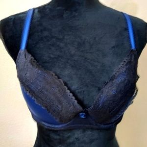 Soma Roma Demi Bra 36C Navy Blue Black Lace